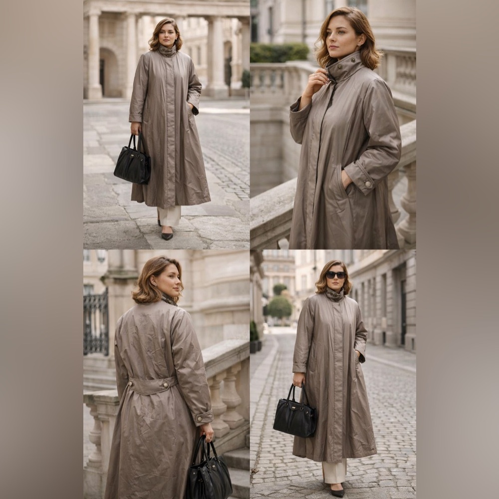 Vintage Cabin Creek Long Coat 20W Quilted Lined Taupe Gray